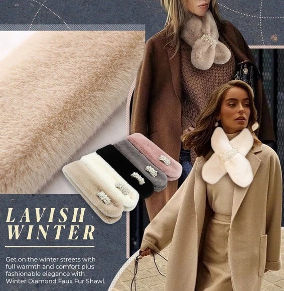 Ziemas dimanta mākslīgās kažokādas ietīšanas šalle - Image 3